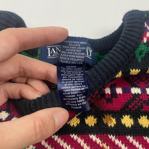 VTG Lands End Colorful Nordic Fair Isle Sweater 100% Cotton 3/4 Sleeve Sz S - Picture 9 of 9